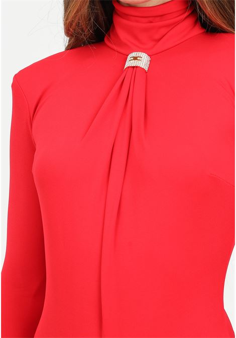 Body a manica lunga rosso da donna con drappeggio e placca logo ELISABETTA FRANCHI | BO00947E2CG5